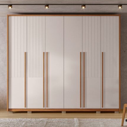 Guarda Roupa Casal Com Frisado 6 Portas 6 Gavetas Suburban Gold Freijó/off White
