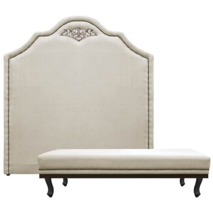 Kit Cabeceira E Calçadeira King Orlando P02 195 Cm Para Cama Box Linho - Doce Sonho Móveis - Bege
